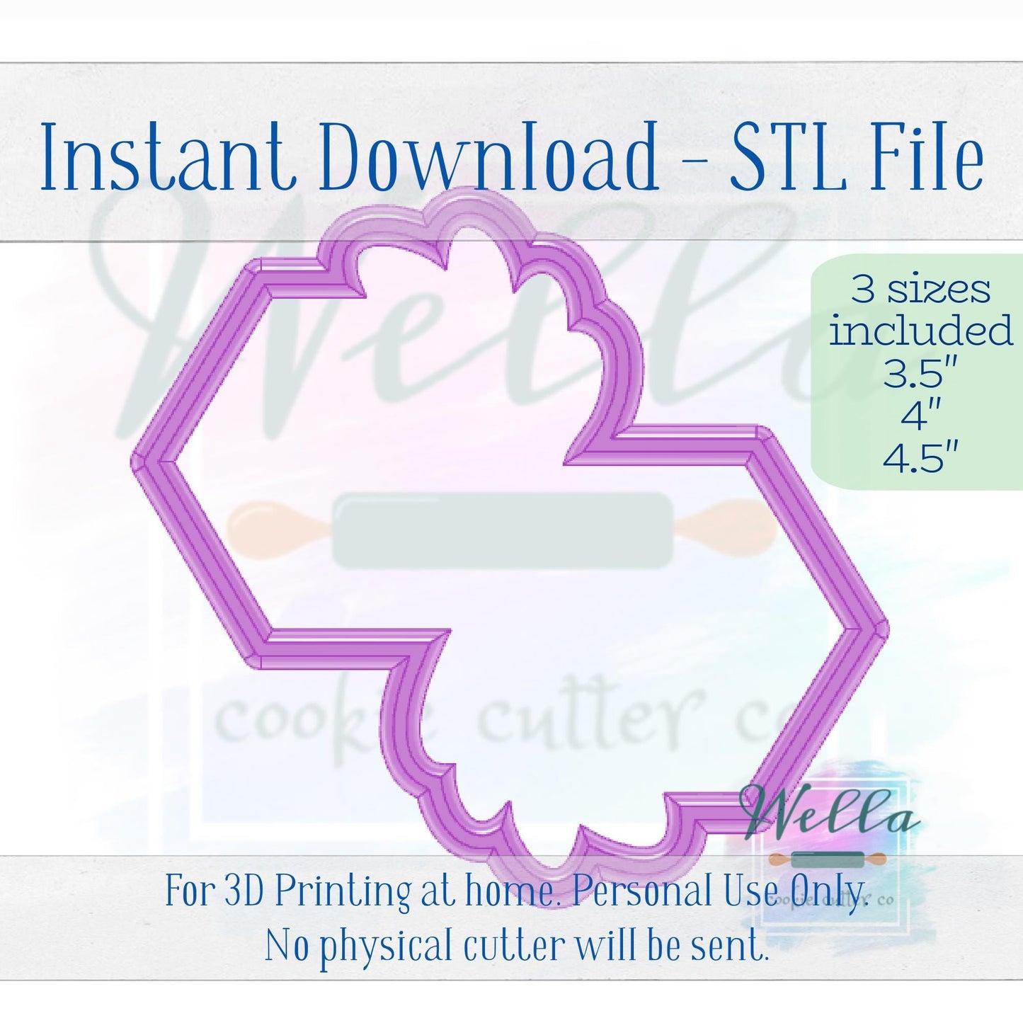 Digital STL File - Double Hexagons with Greenery - 3 Sizes Included 3.5" 4" & 4.5"