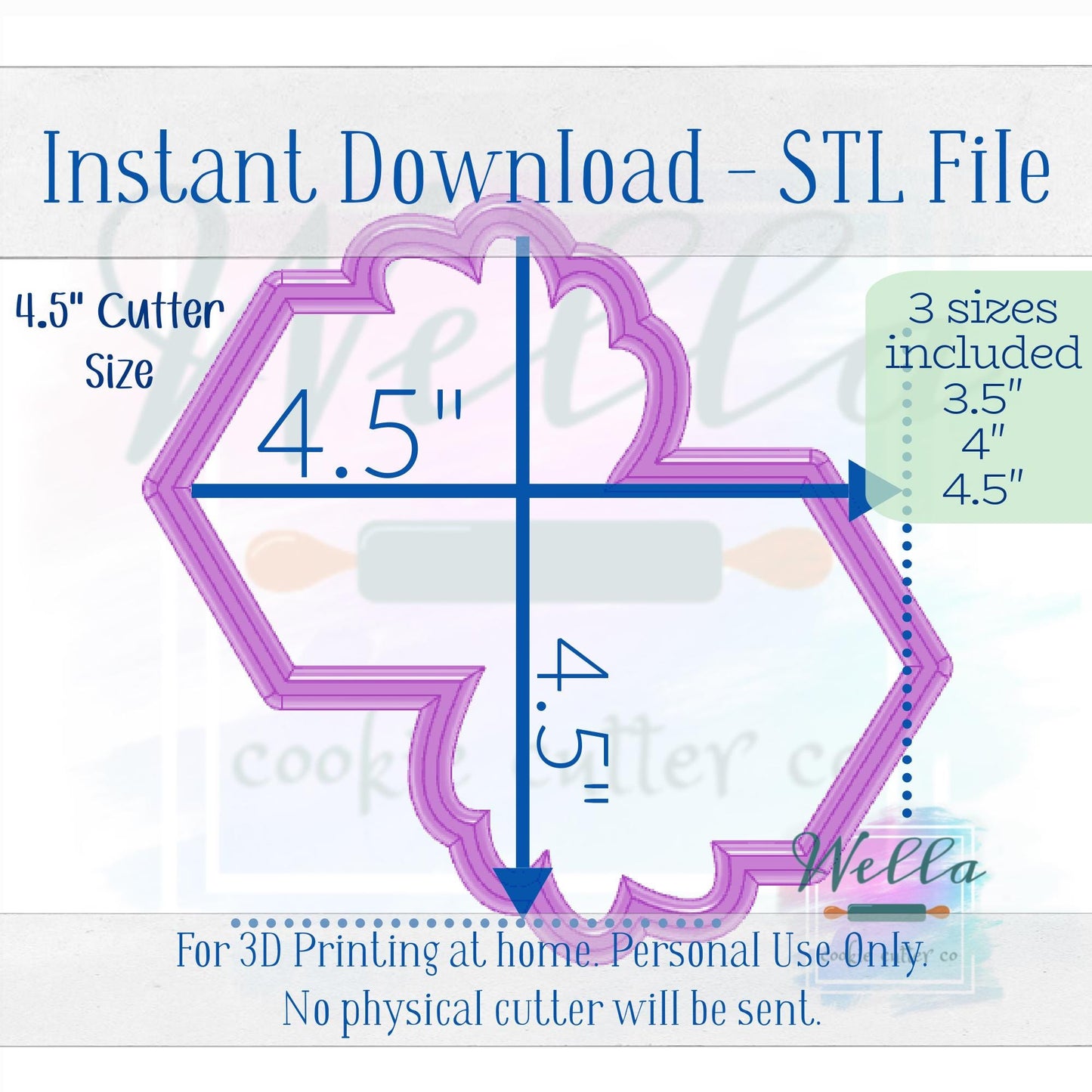 Digital STL File - Double Hexagons with Greenery - 3 Sizes Included 3.5" 4" & 4.5"