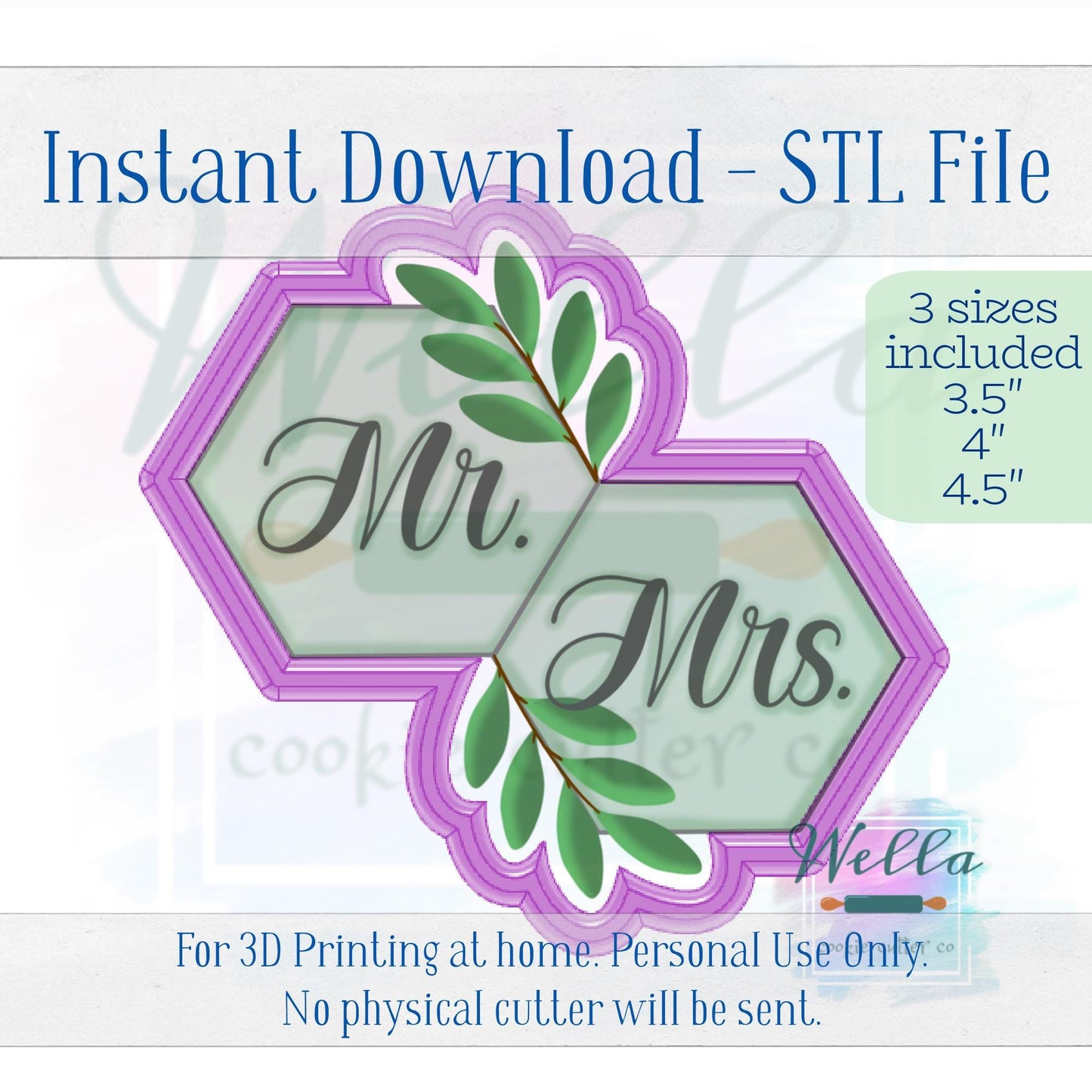 Digital STL File - Double Hexagons with Greenery - 3 Sizes Included 3.5" 4" & 4.5"