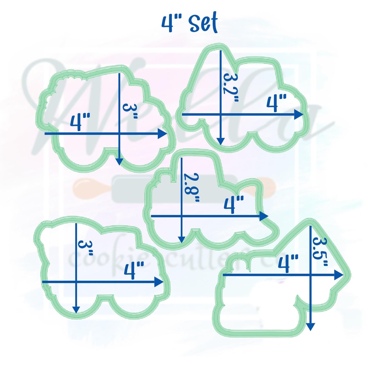 Construction Truck Set Cookie Cutters - Set of 5 Cookie Cutters - may be purchased separately