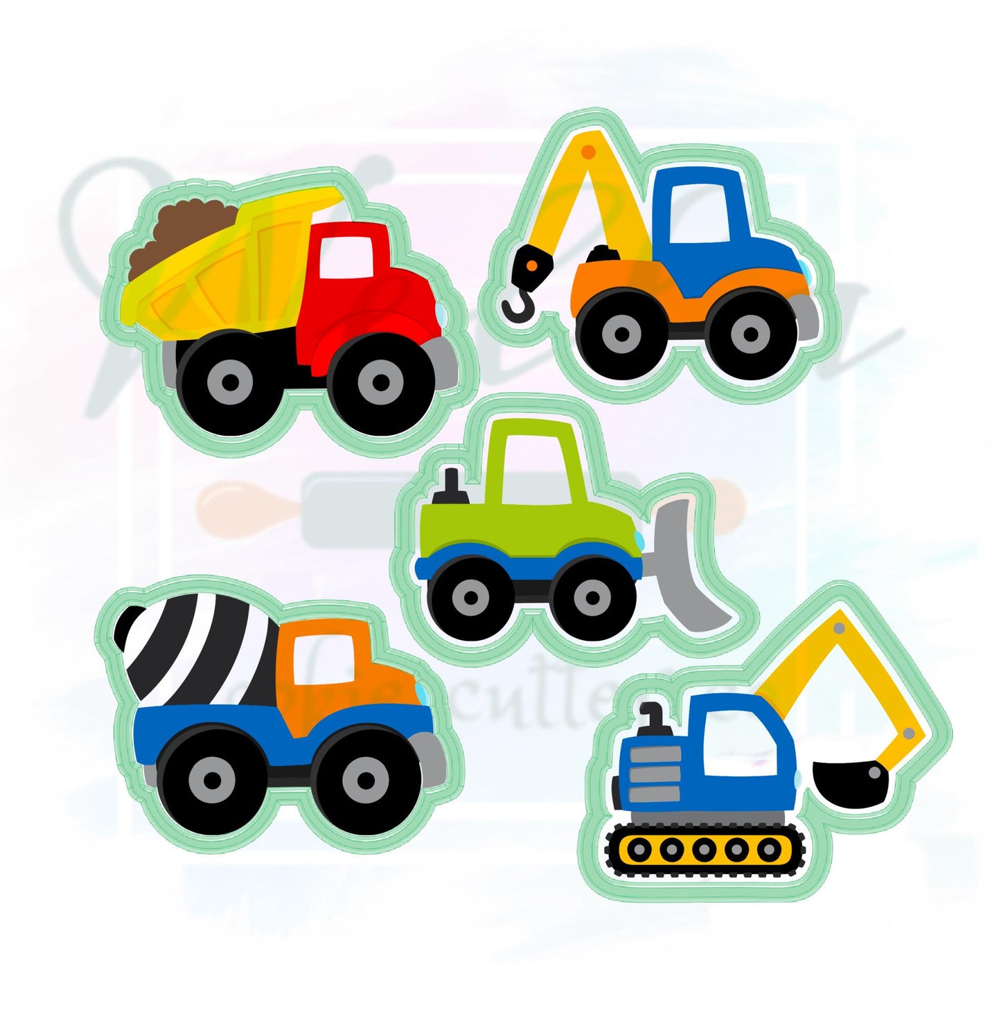 Construction Truck Set Cookie Cutters - Set of 5 Cookie Cutters - may be purchased separately