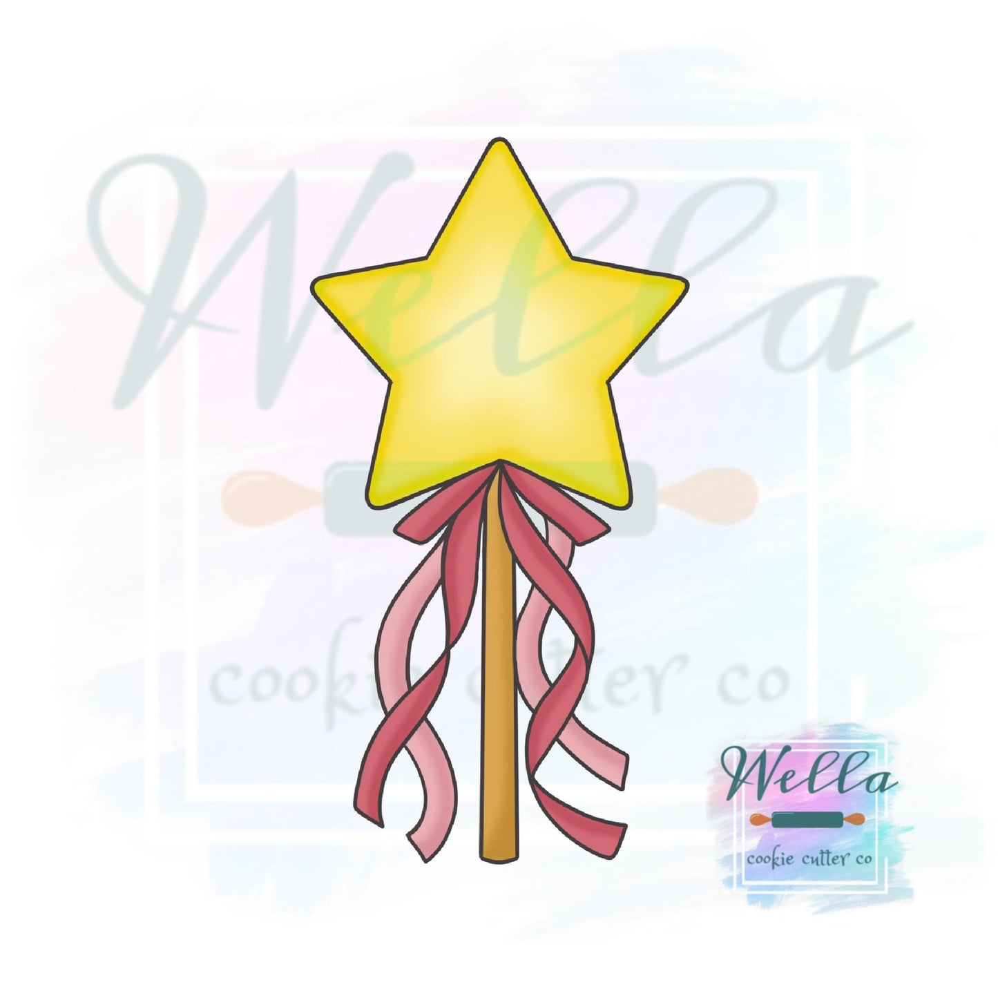 Star Wand with Ribbons Cookie Cutter