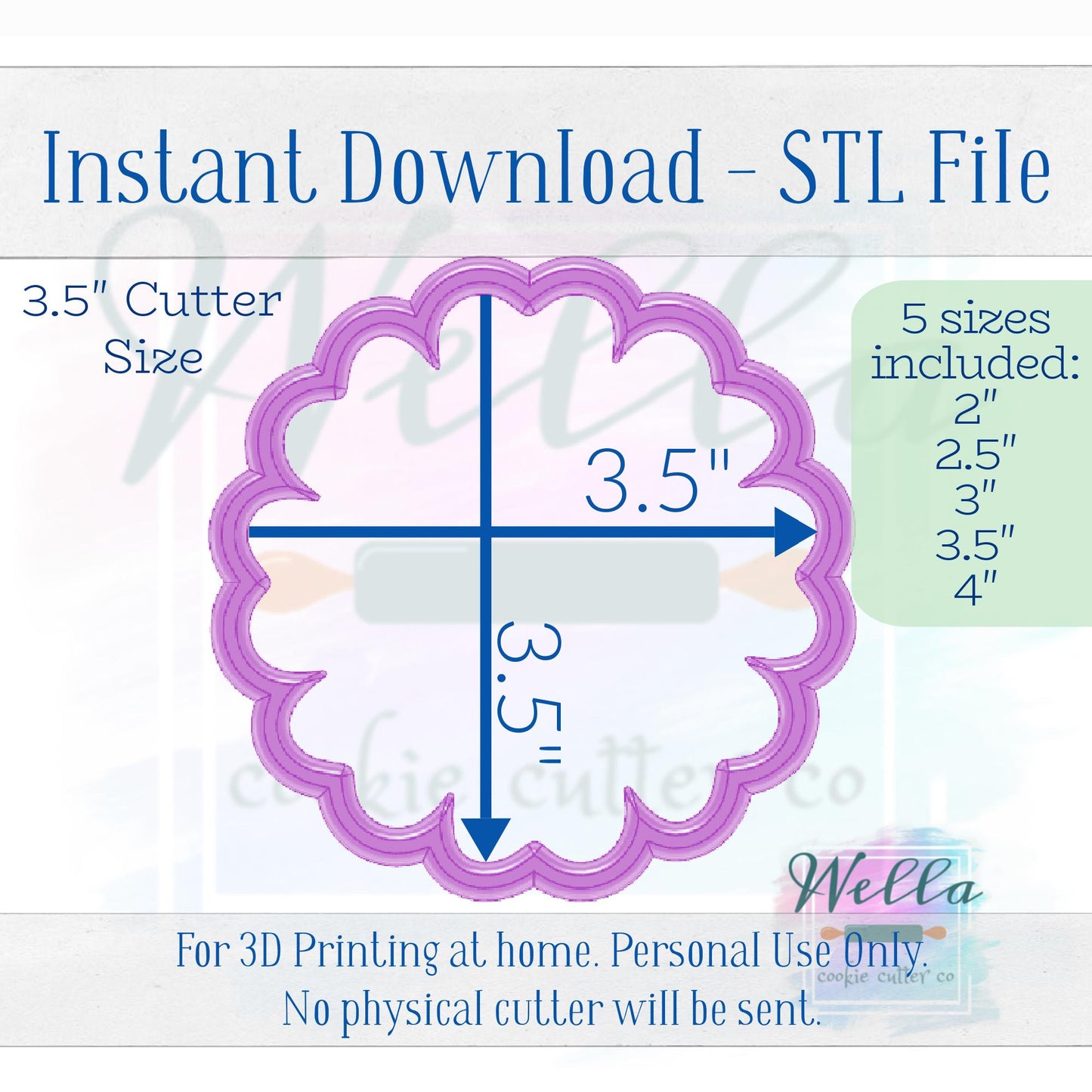 Digital STL File - Daisy with Heart Shaped Petals Cookie Cutter - 5 Sizes: 2" 2.5" 3" 3.5" & 4"