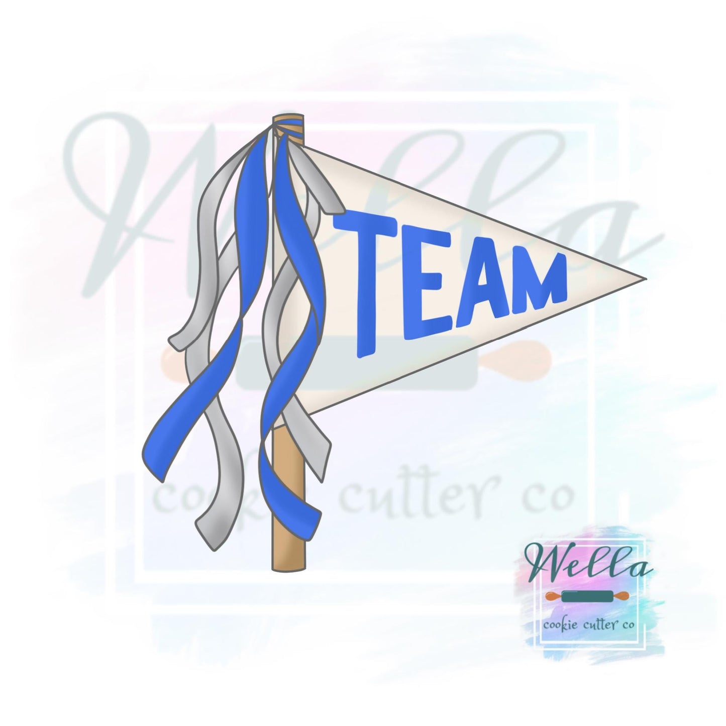 Team Pennant Flag with Tassels Cookie Cutter with Optional Stencil Guide