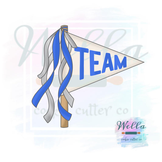 Team Pennant Flag with Tassels Cookie Cutter with Optional Stencil Guide