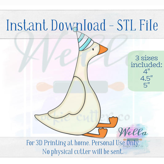 Digital STL File - Silly Goose with Birthday Hat Cookie Cutter - 4 Sizes Included 3.5" 4", 4.5" & 5"