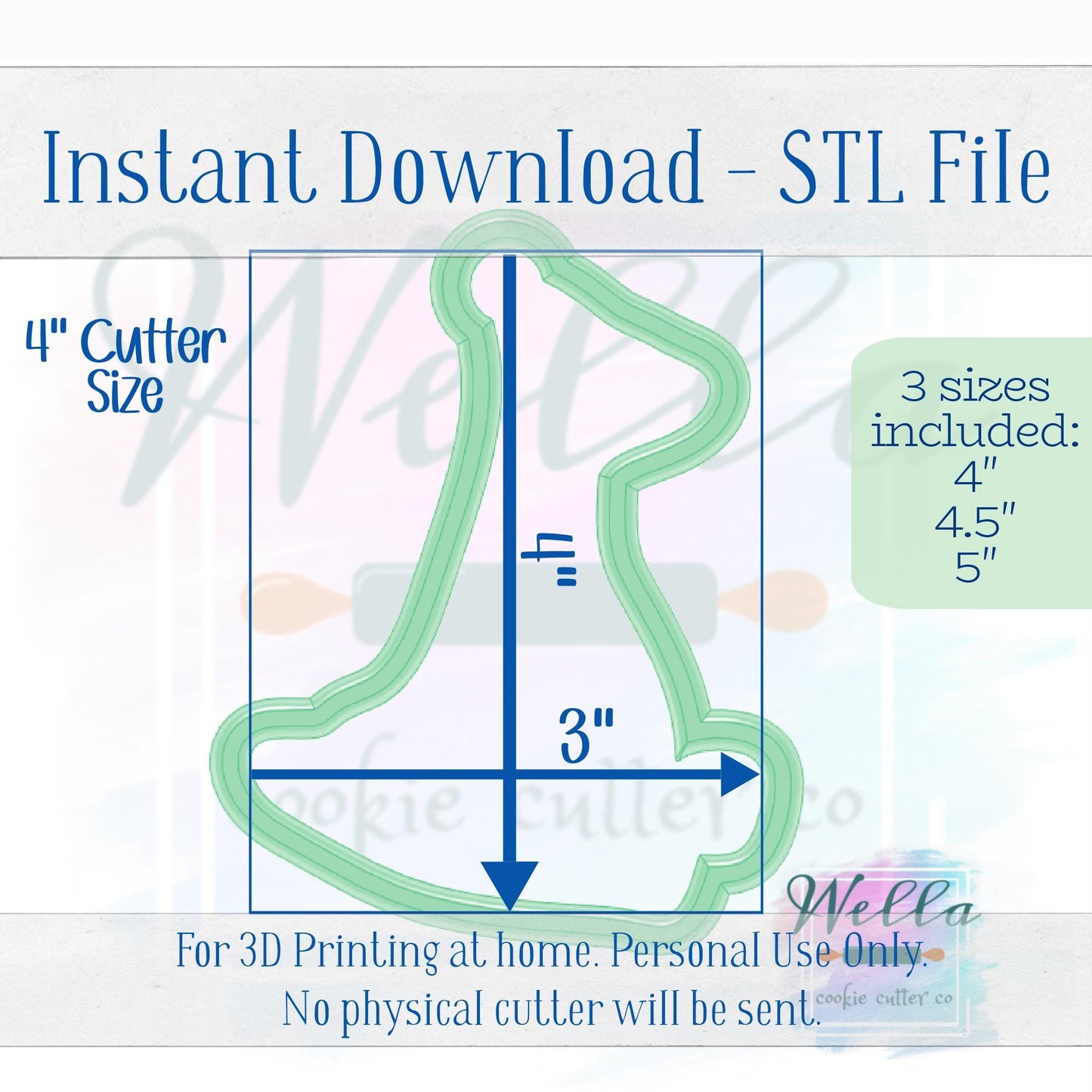 Digital STL File - Silly Goose with Birthday Hat Cookie Cutter - 4 Sizes Included 3.5" 4", 4.5" & 5"