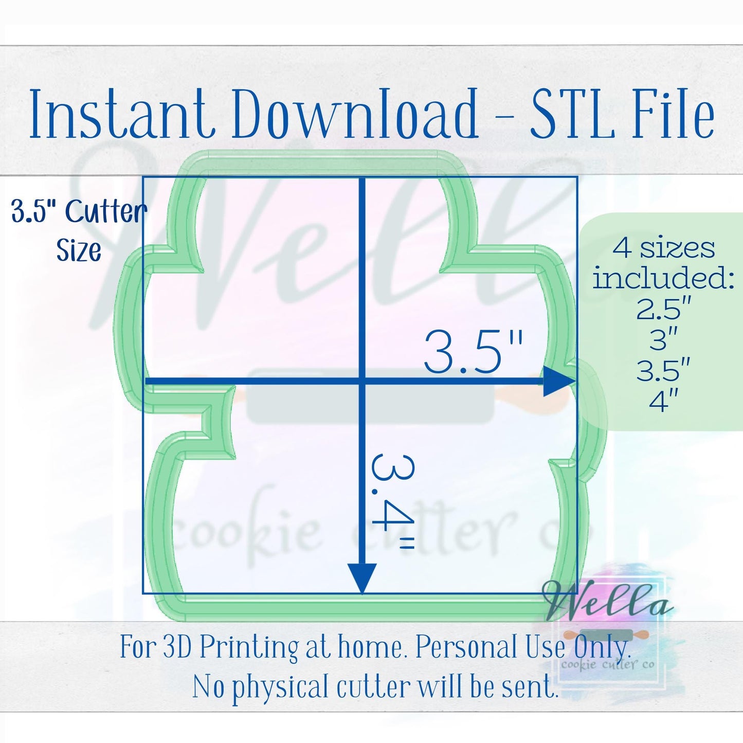 Digital STL File - Stack of Books Cookie Cutter - 4 Sizes: 2.5" 3" 3.5" & 4"