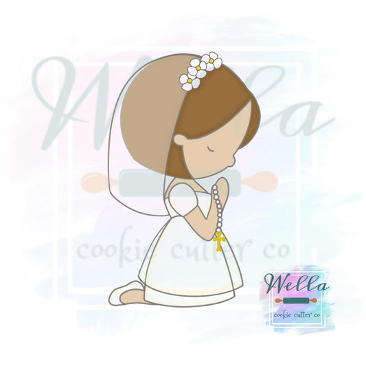 Communion Girl Praying Cookie Cutter with Optional Stencil