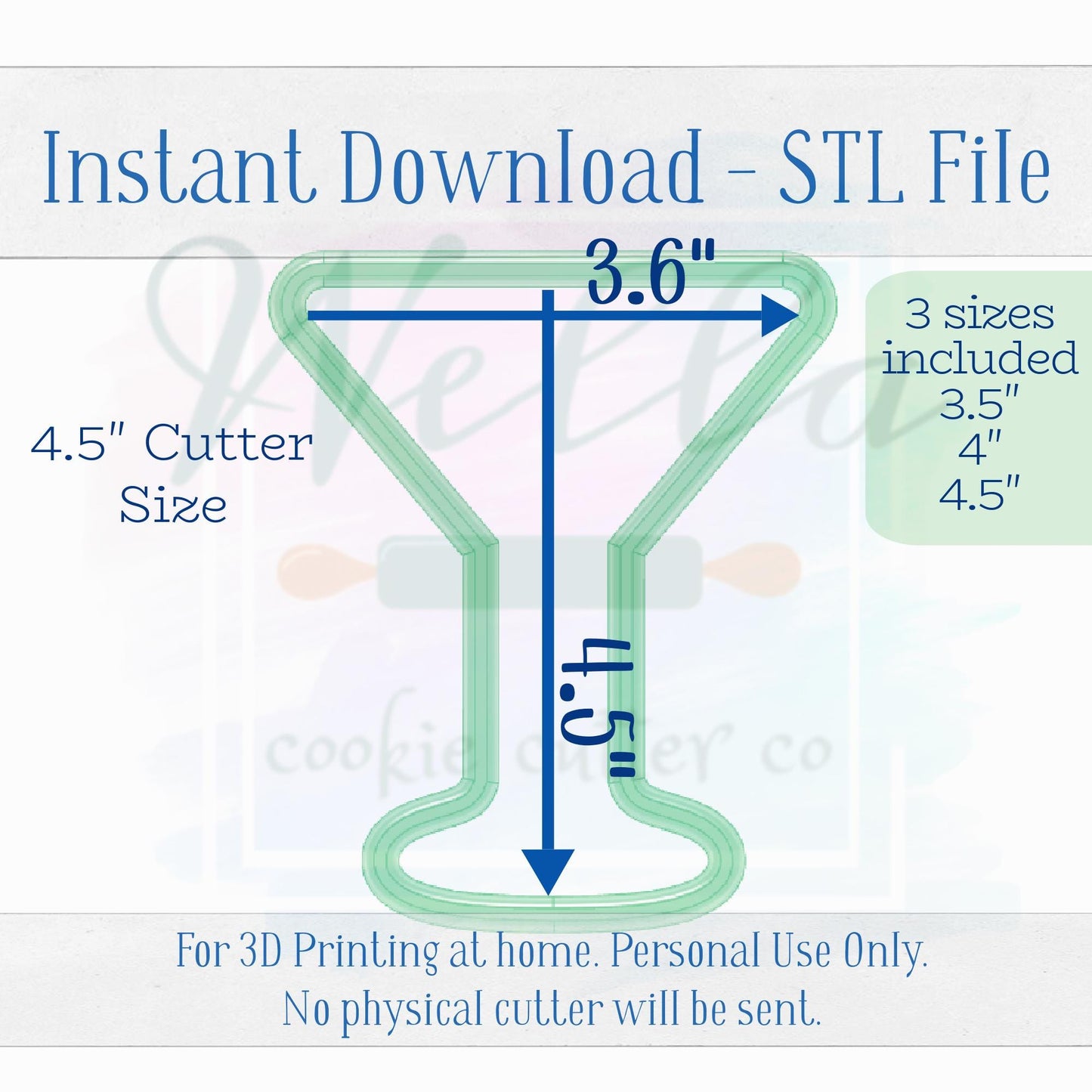Digital STL File - Simple Martini Cookie Cutter - 3 Sizes: 3.5" 4" & 4.5"