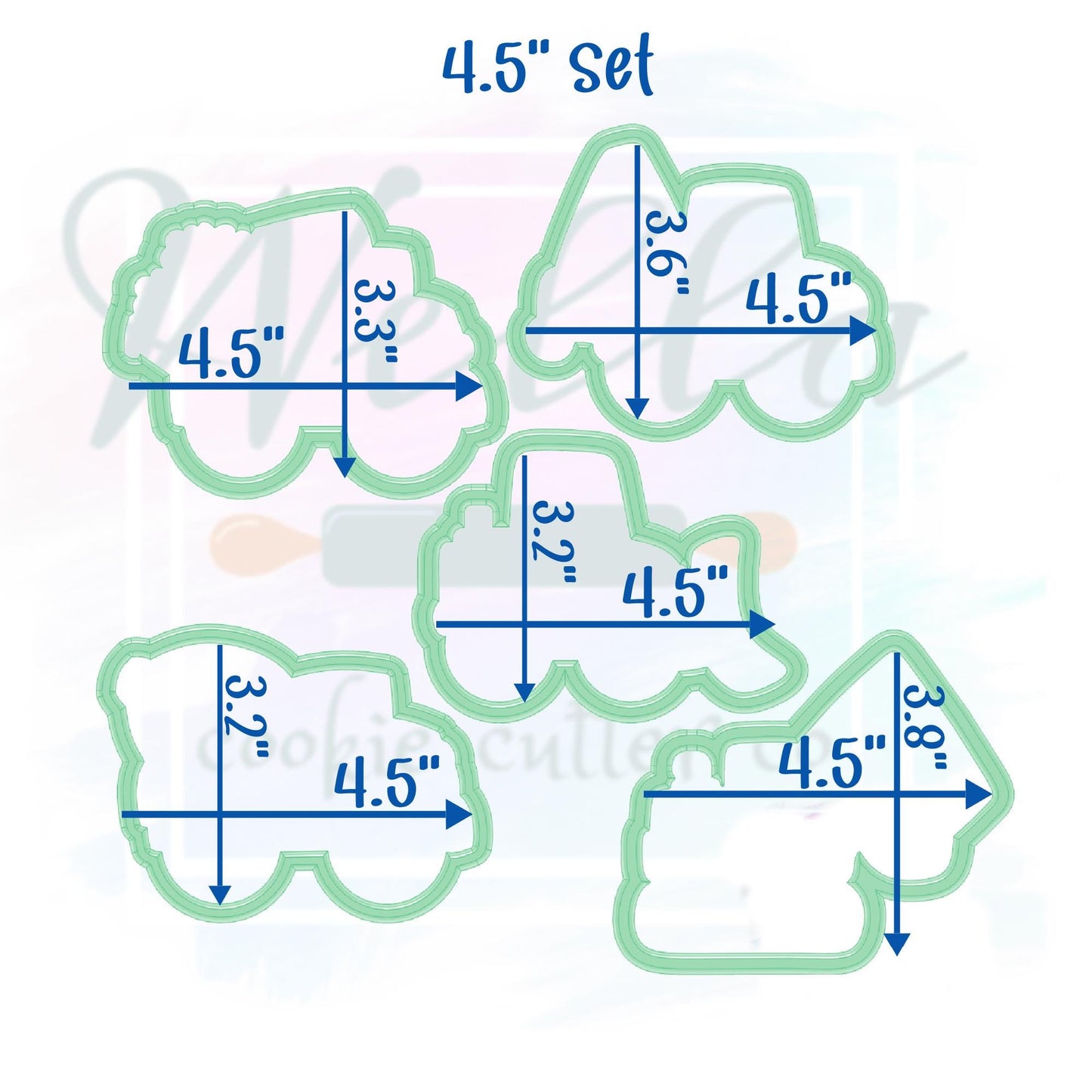 Construction Truck Set Cookie Cutters - Set of 5 Cookie Cutters - may be purchased separately