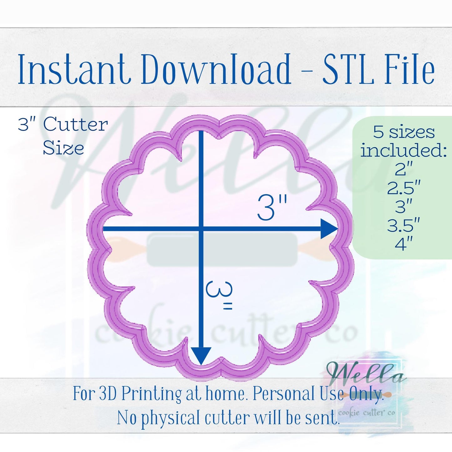 Digital STL File - Daisy with Heart Shaped Petals Cookie Cutter - 5 Sizes: 2" 2.5" 3" 3.5" & 4"