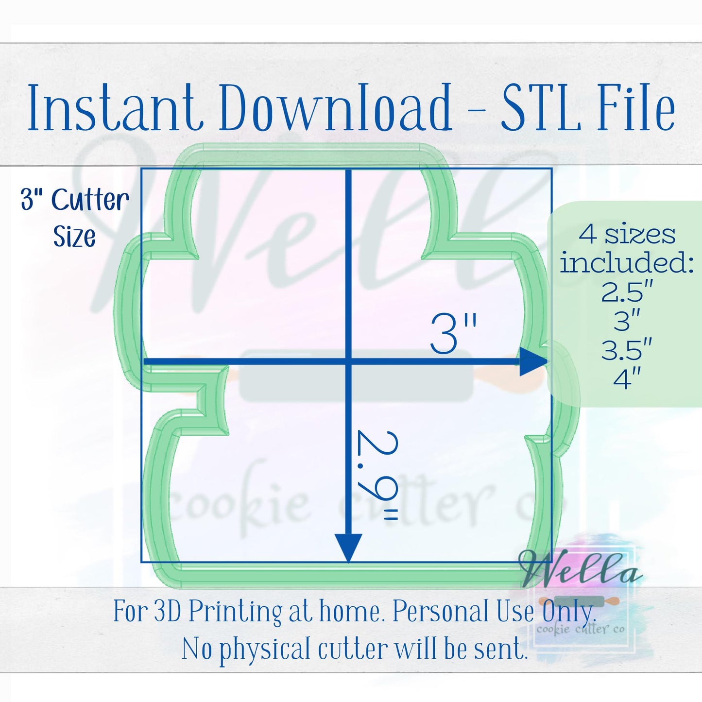 Digital STL File - Stack of Books Cookie Cutter - 4 Sizes: 2.5" 3" 3.5" & 4"