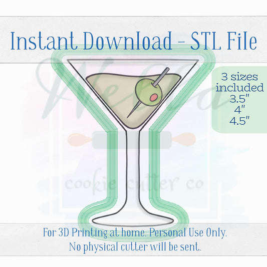 Digital STL File - Simple Martini Cookie Cutter - 3 Sizes: 3.5" 4" & 4.5"