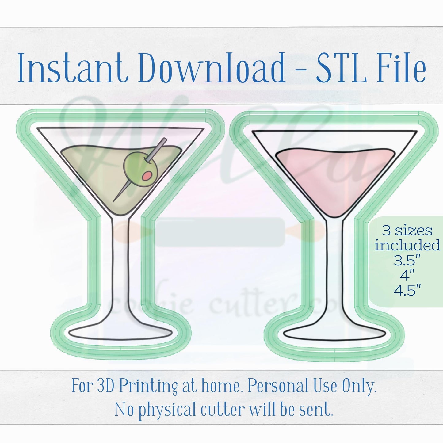 Digital STL File - Simple Martini Cookie Cutter - 3 Sizes: 3.5" 4" & 4.5"