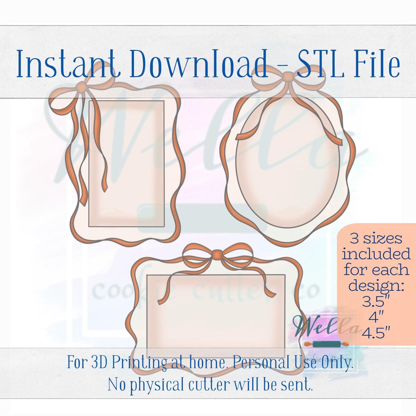 Digital STL File - Ribbon Plaque Set of 3 Cookie Cutters - 3 Sizes Included 3.5", 4" and 4.5"
