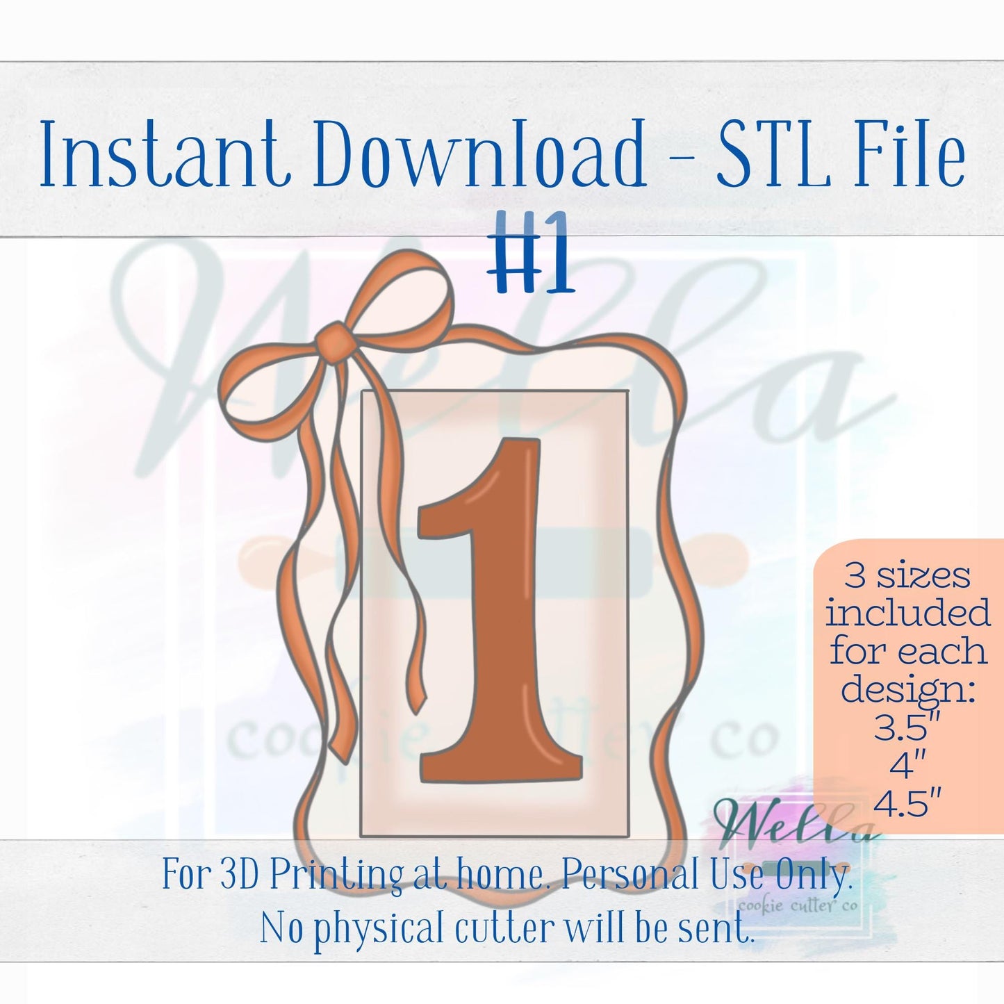 Digital STL File - Ribbon Plaque Set of 3 Cookie Cutters - 3 Sizes Included 3.5", 4" and 4.5"