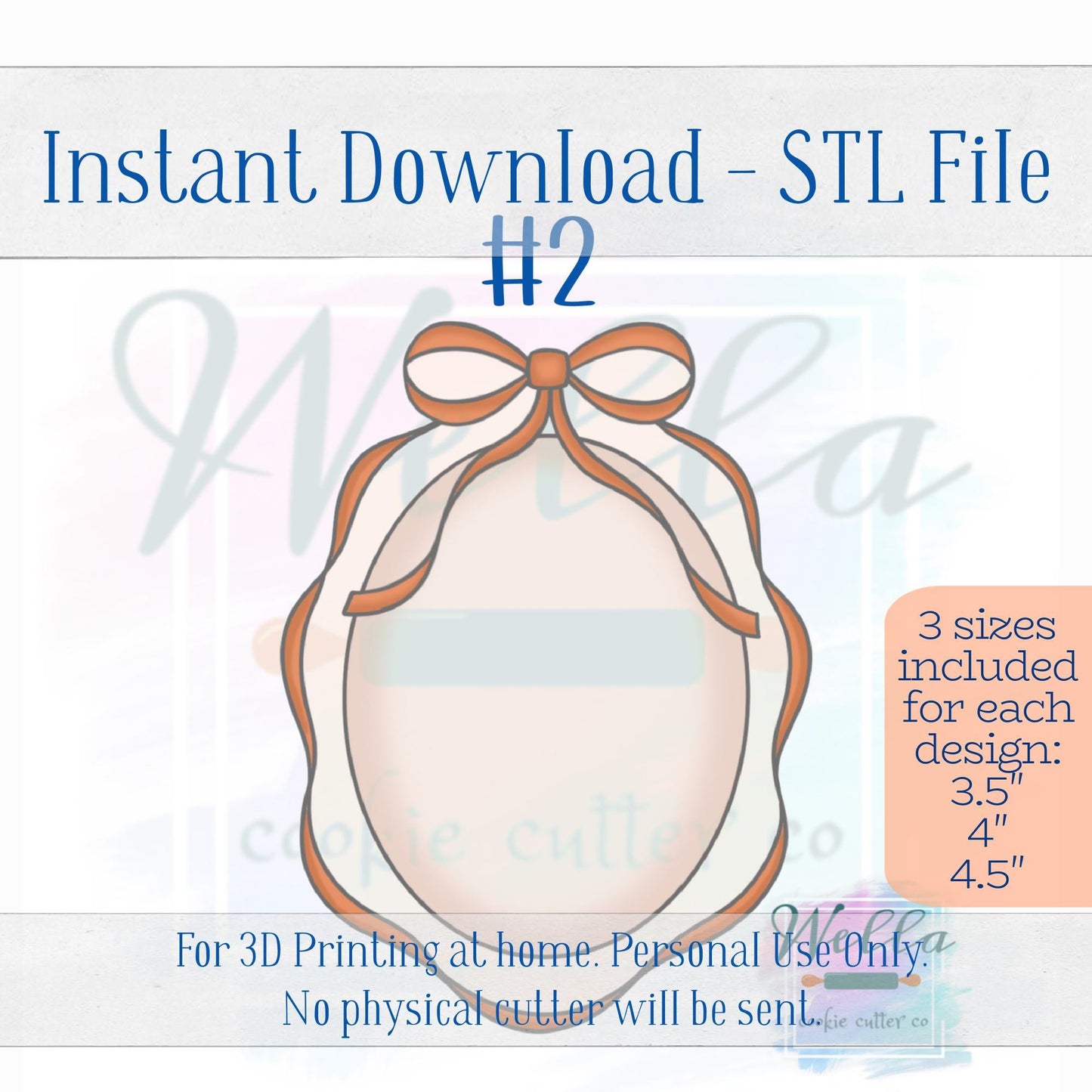 Digital STL File - Ribbon Plaque Set of 3 Cookie Cutters - 3 Sizes Included 3.5", 4" and 4.5"
