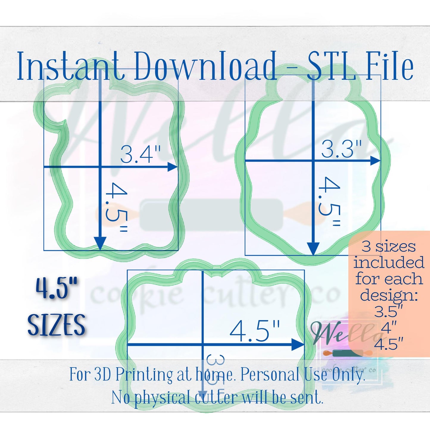 Digital STL File - Ribbon Plaque Set of 3 Cookie Cutters - 3 Sizes Included 3.5", 4" and 4.5"
