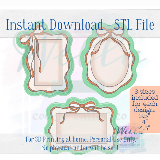 Digital STL File - Ribbon Plaque Set of 3 Cookie Cutters - 3 Sizes Included 3.5", 4" and 4.5"
