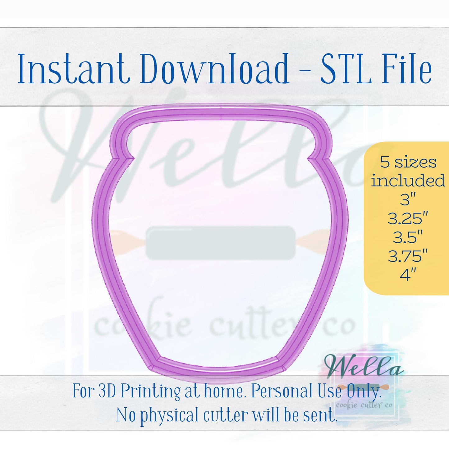 Digital STL File - Honey Pot Cookie Cutter - 5 Sizes: 3" 3.25" 3.5" 3.75" & 4"