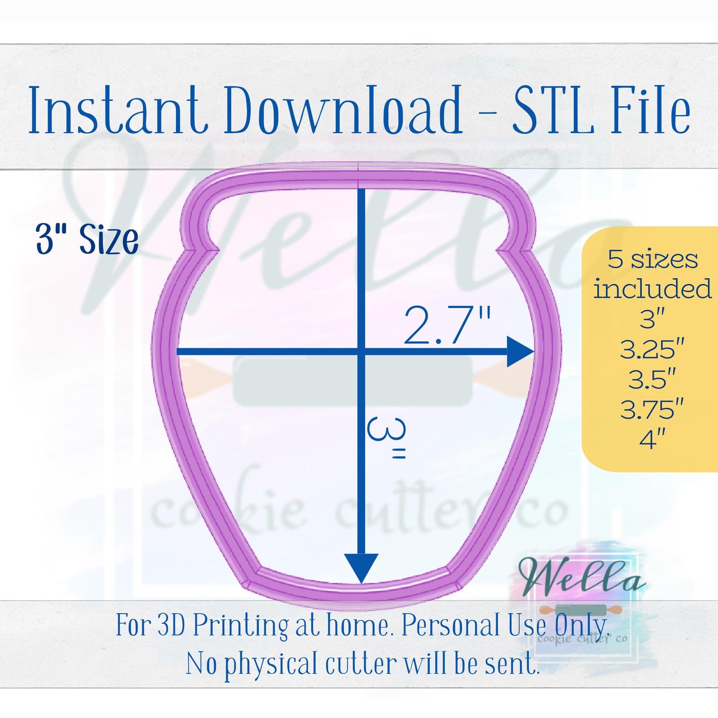Digital STL File - Honey Pot Cookie Cutter - 5 Sizes: 3" 3.25" 3.5" 3.75" & 4"