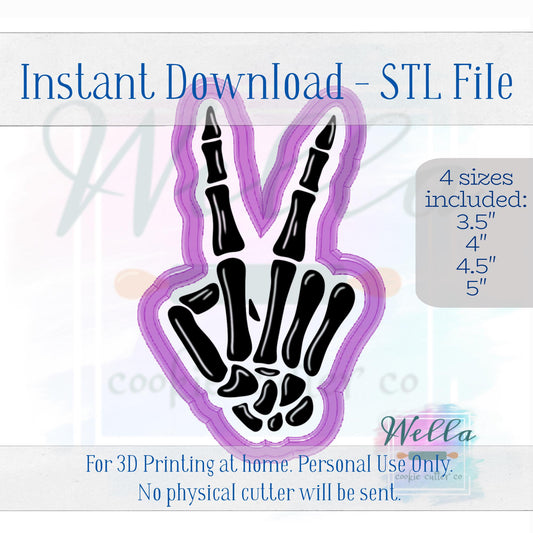 Digital STL File - Skeleton Peace Cookie Cutter - 4 Sizes: 3.5" 4" 4.5" & 5"