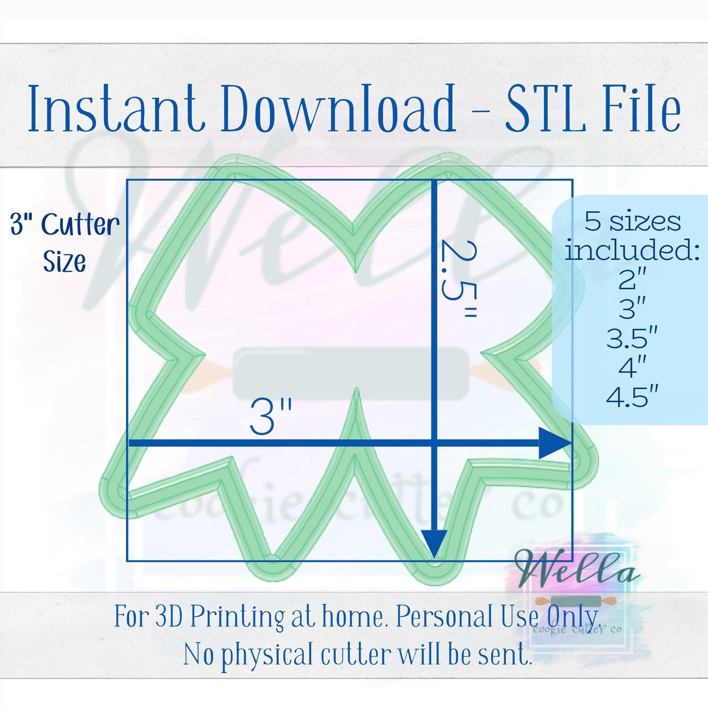 Digital STL File - Cheer Bow Cookie Cutter - 5 Sizes Included 2" 3" 3.5" 4" & 4.5"