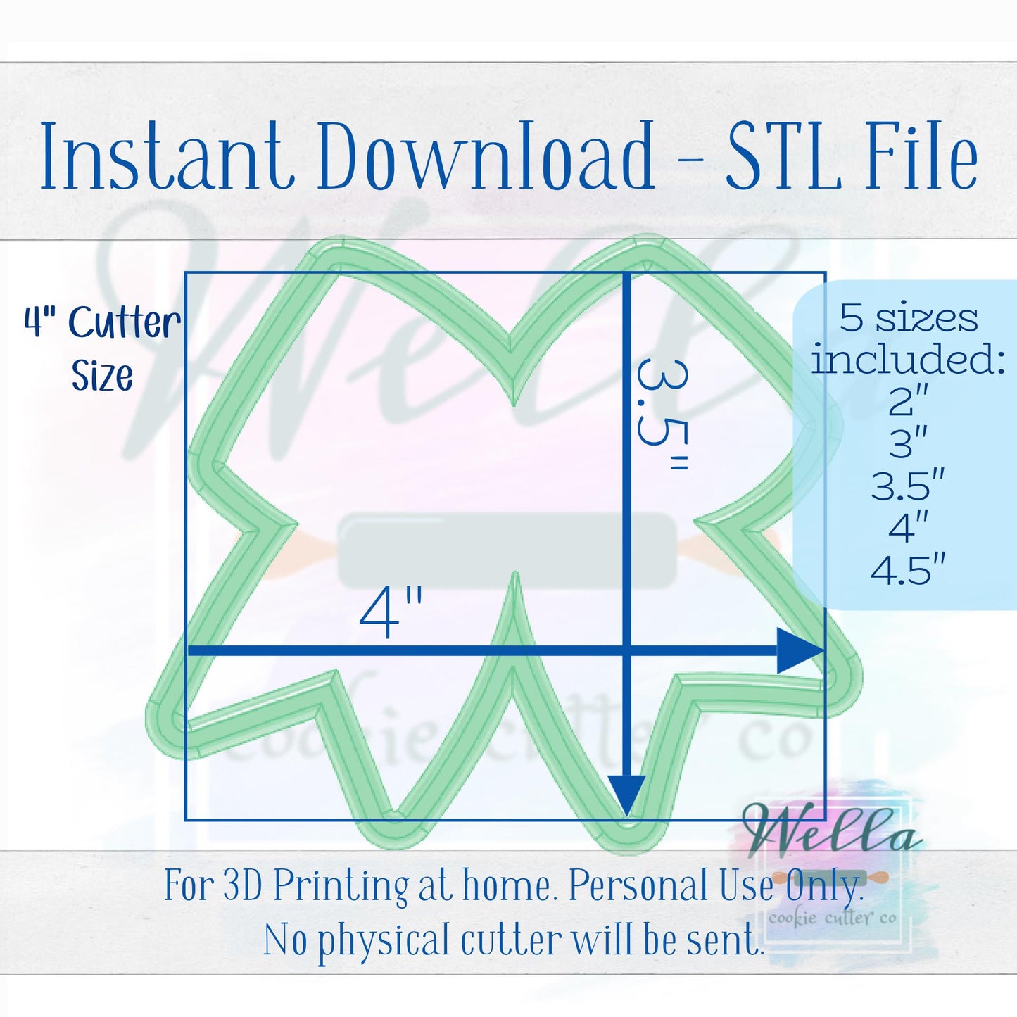 Digital STL File - Cheer Bow Cookie Cutter - 5 Sizes Included 2" 3" 3.5" 4" & 4.5"