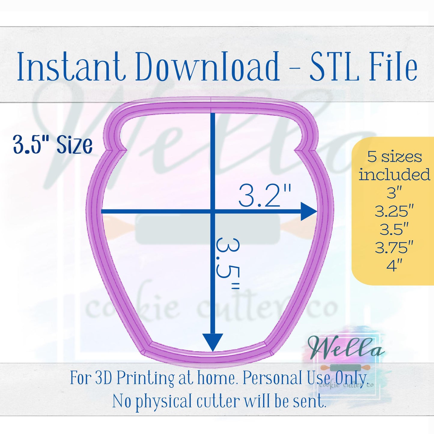 Digital STL File - Honey Pot Cookie Cutter - 5 Sizes: 3" 3.25" 3.5" 3.75" & 4"