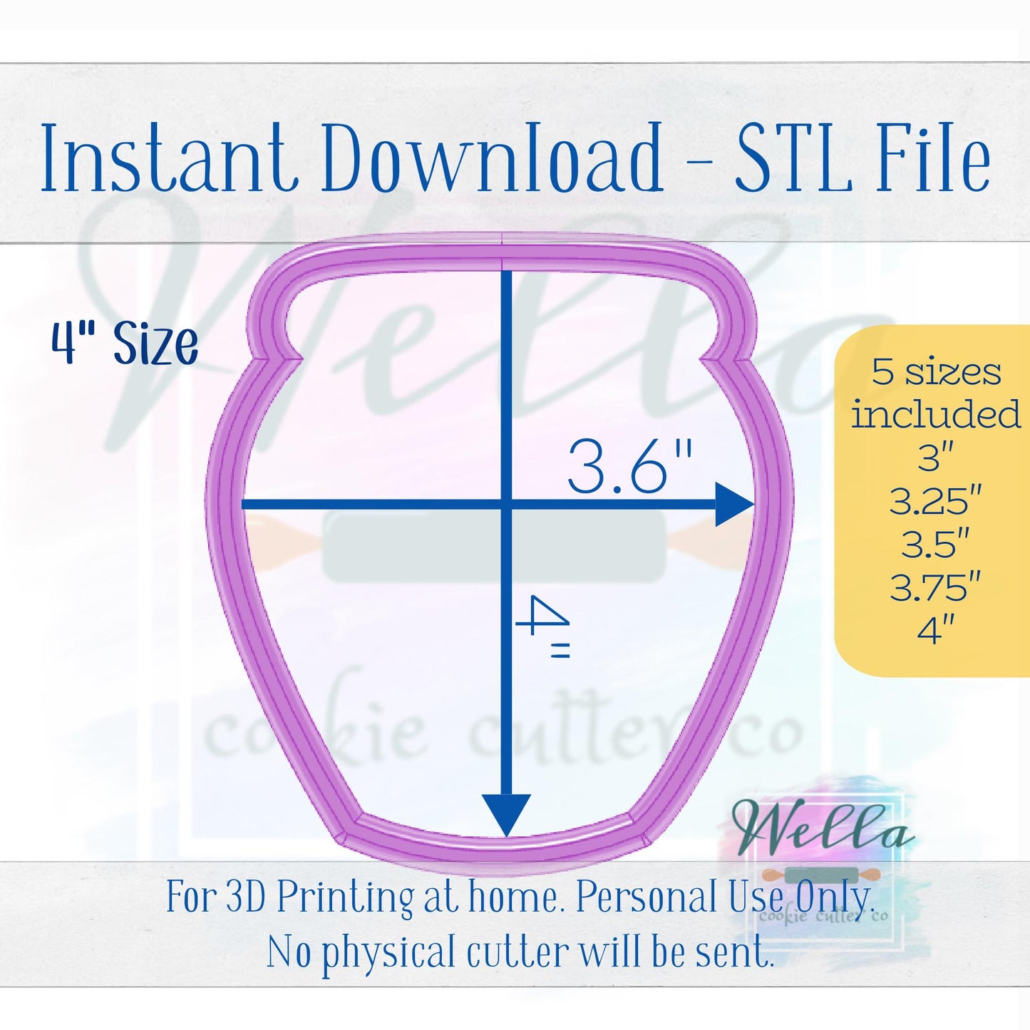 Digital STL File - Honey Pot Cookie Cutter - 5 Sizes: 3" 3.25" 3.5" 3.75" & 4"