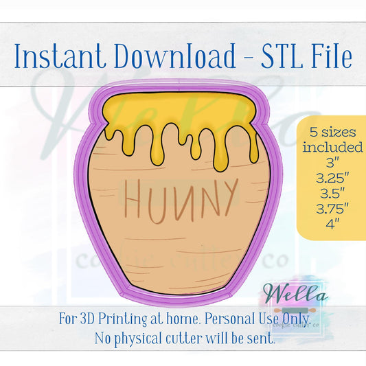 Digital STL File - Honey Pot Cookie Cutter - 5 Sizes: 3" 3.25" 3.5" 3.75" & 4"