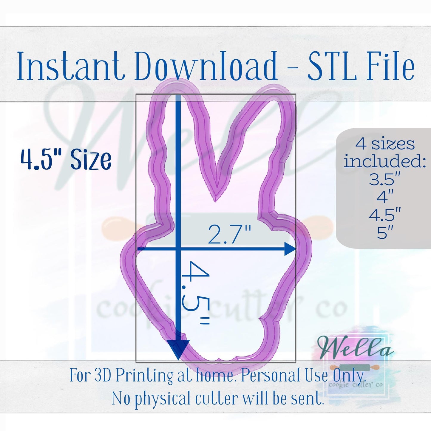 Digital STL File - Skeleton Peace Cookie Cutter - 4 Sizes: 3.5" 4" 4.5" & 5"