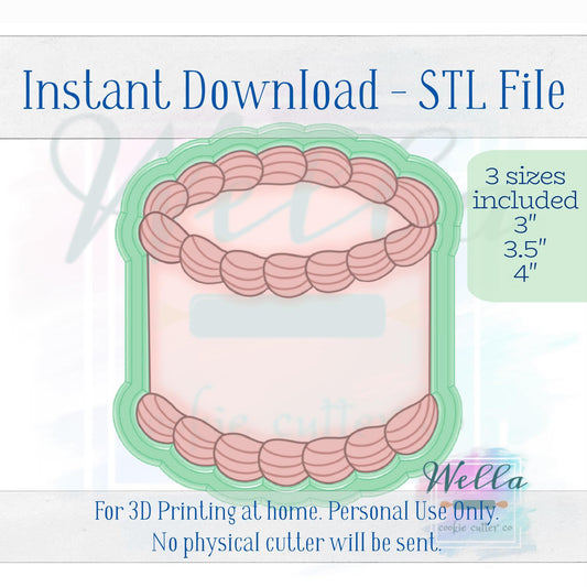Digital STL File - Birthday Buttercream Cake Cookie Cutter - 3 Sizes Included 3" 3.5" and 4"