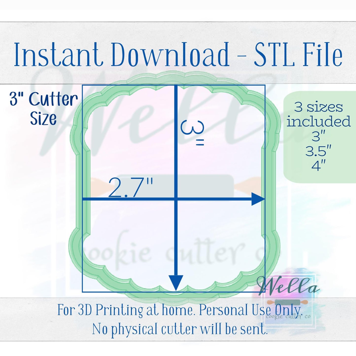 Digital STL File - Birthday Buttercream Cake Cookie Cutter - 3 Sizes Included 3" 3.5" and 4"
