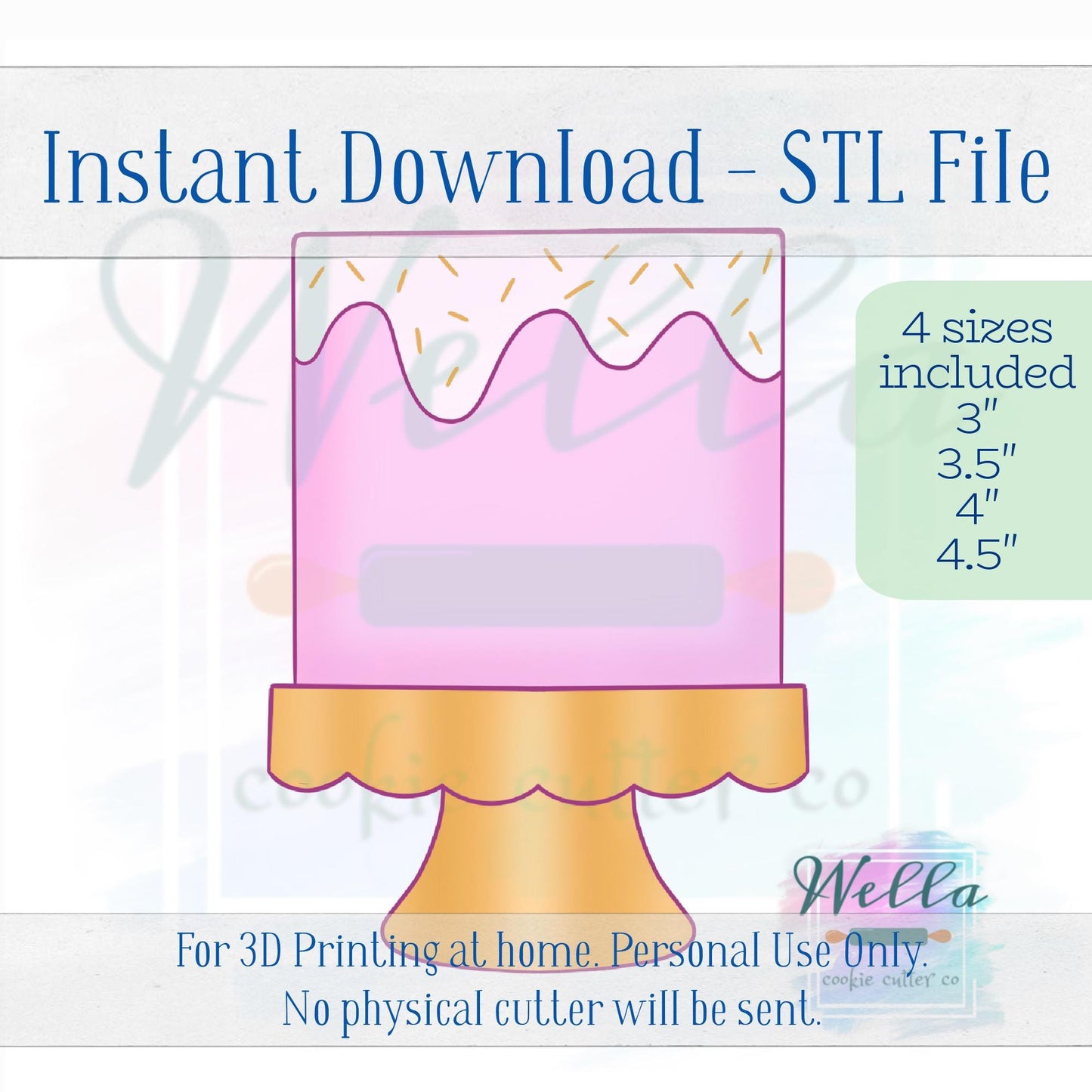 Digital STL File - Cake on Stand #1 Cookie Cutter - 4 Sizes Included 3" 3.5" 4" and 4.5"