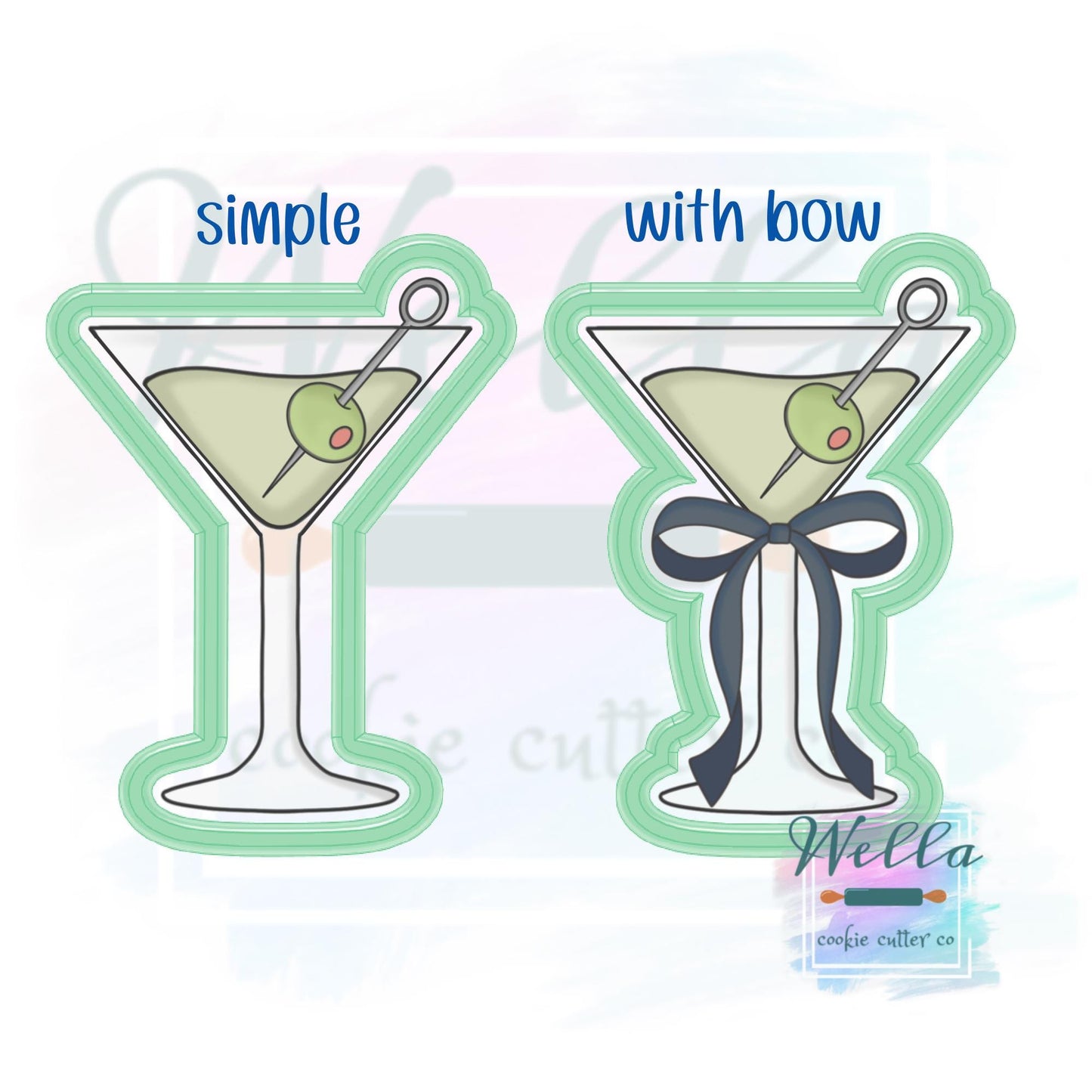 Olive Martini Cookie Cutter with or without Bow - 2 Shape Options with Optional Stencil Guide