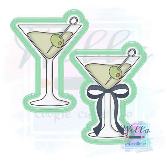 Olive Martini Cookie Cutter with or without Bow - 2 Shape Options with Optional Stencil Guide