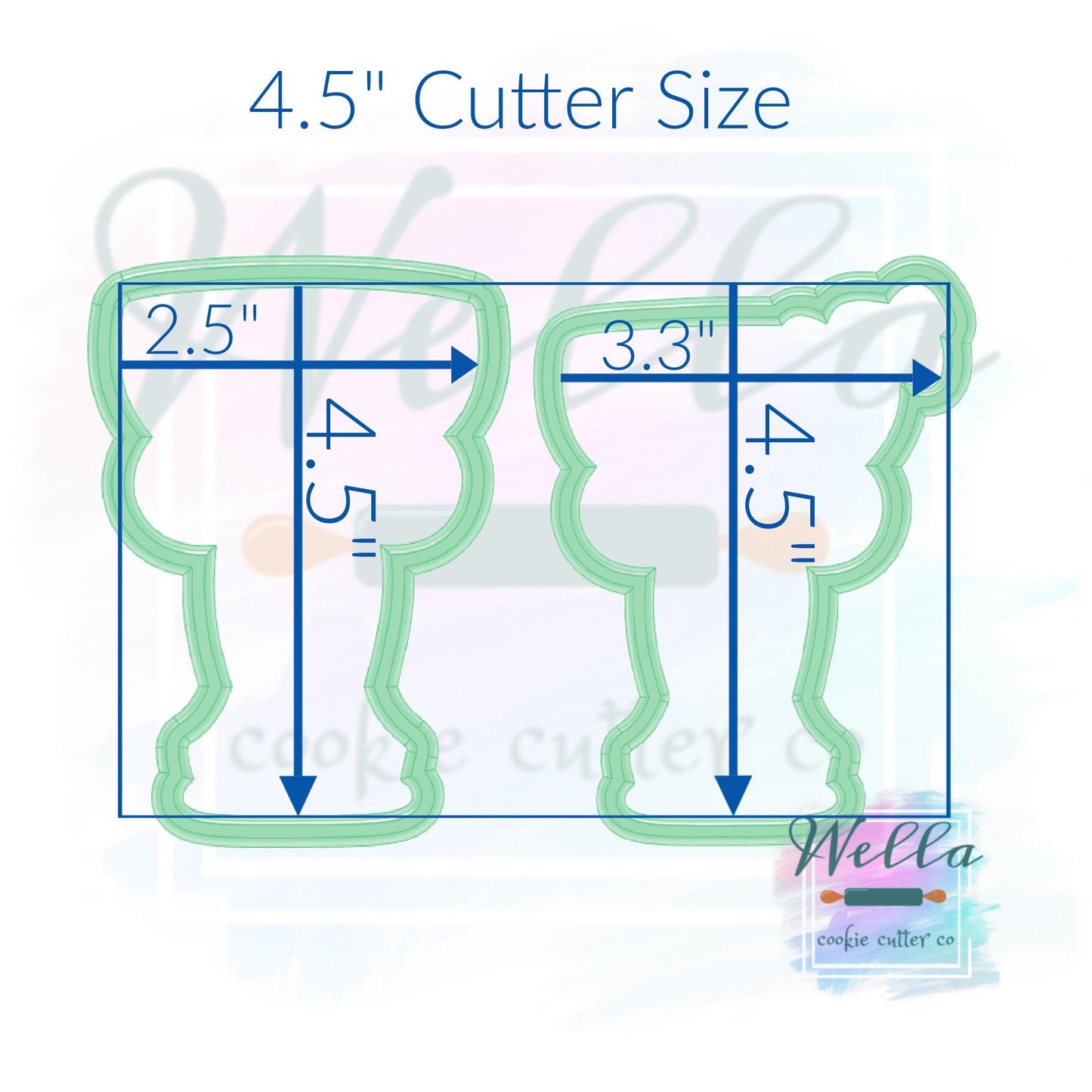 Wide Wine Glass with Bow Cookie Cutter with or without Floral - 2 Shape Options