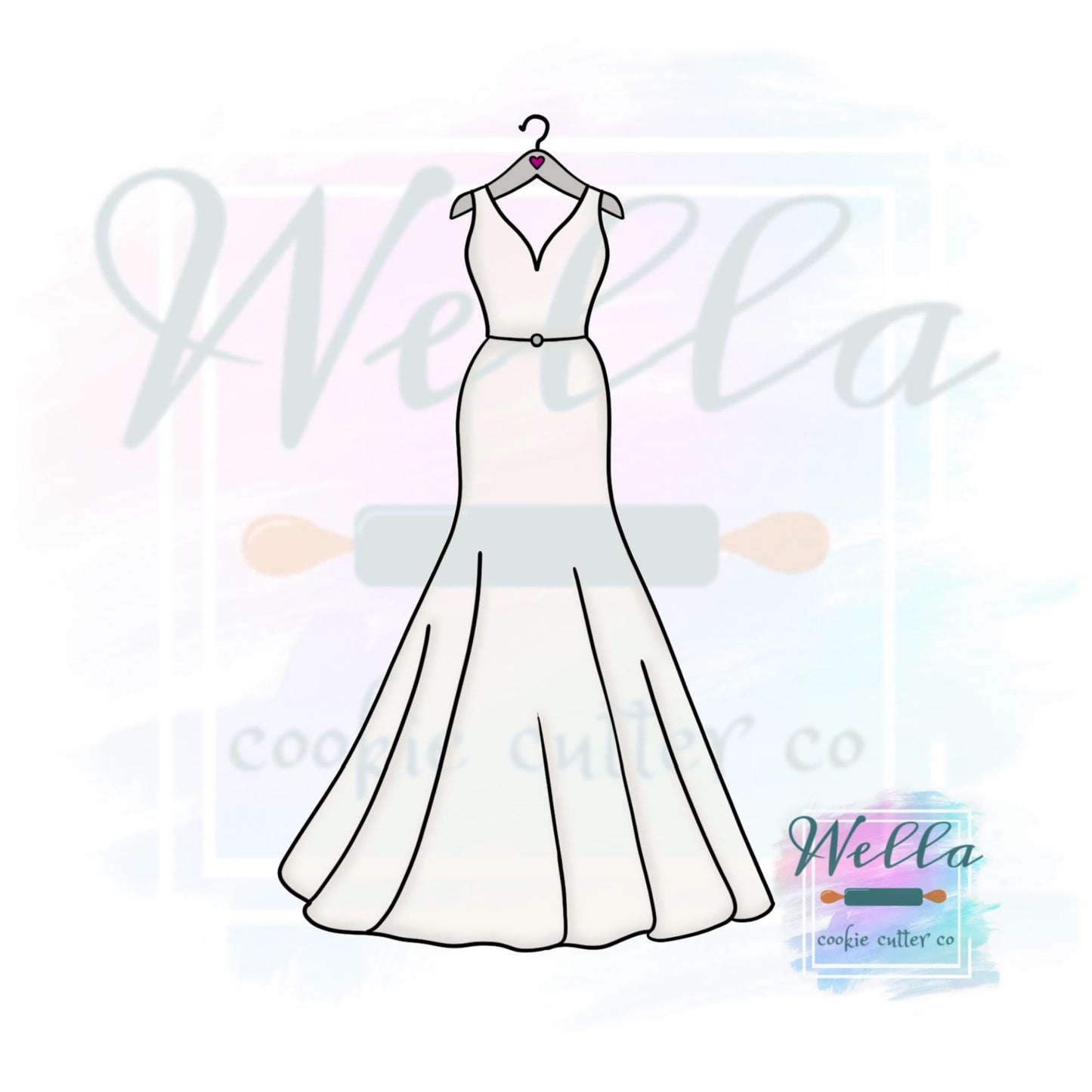 Wedding Dress #2 Skinny Cookie Cutter, Bridal Shower Cookie Cutter