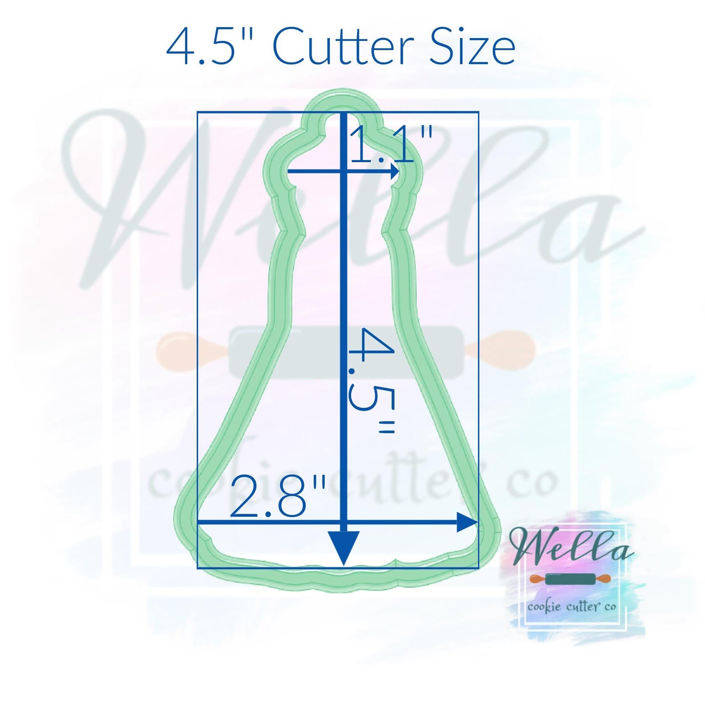 Wedding Dress #2 Skinny Cookie Cutter, Bridal Shower Cookie Cutter