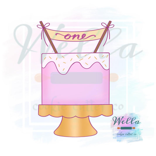 Cake on Stand #3 Cookie Cutter, Cake on Stand with Banner
