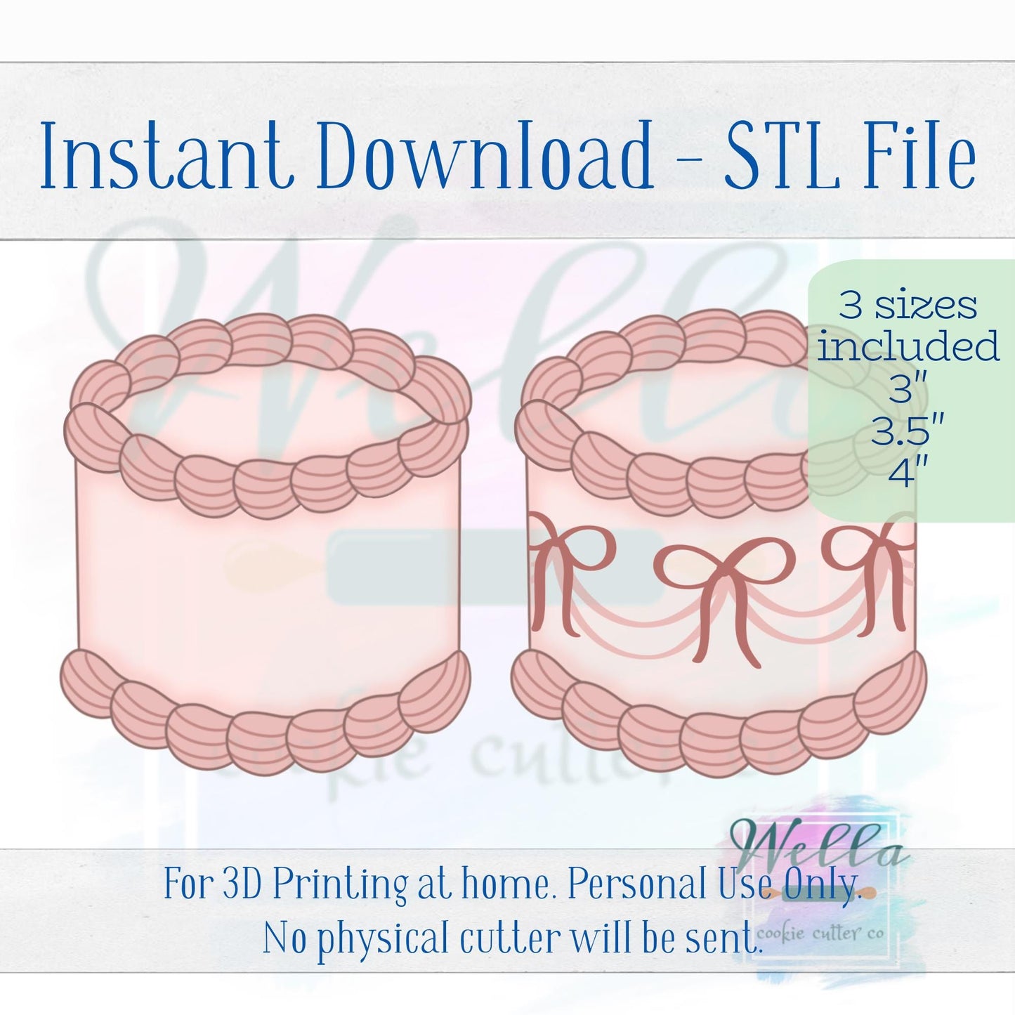 Digital STL File - Birthday Buttercream Cake Cookie Cutter - 3 Sizes Included 3" 3.5" and 4"