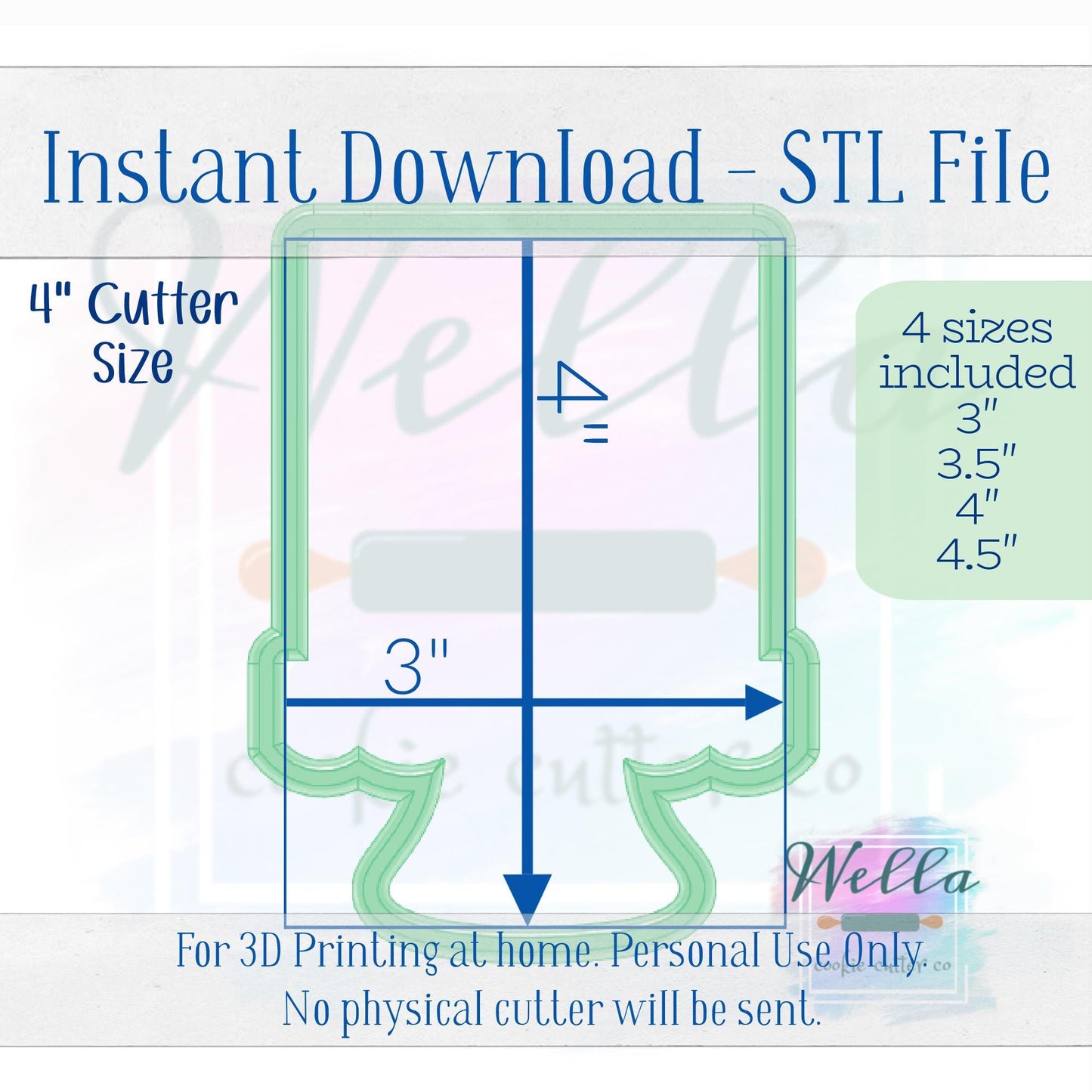Digital STL File - Cake on Stand #1 Cookie Cutter - 4 Sizes Included 3" 3.5" 4" and 4.5"