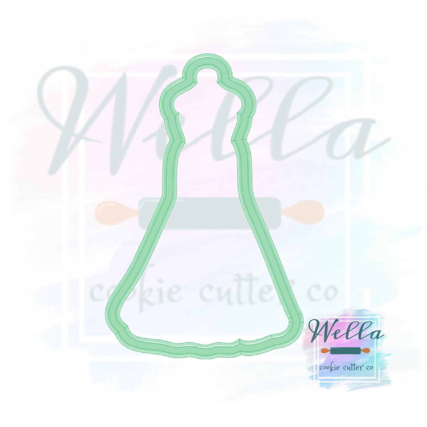 Wedding Dress #2 Skinny Cookie Cutter, Bridal Shower Cookie Cutter