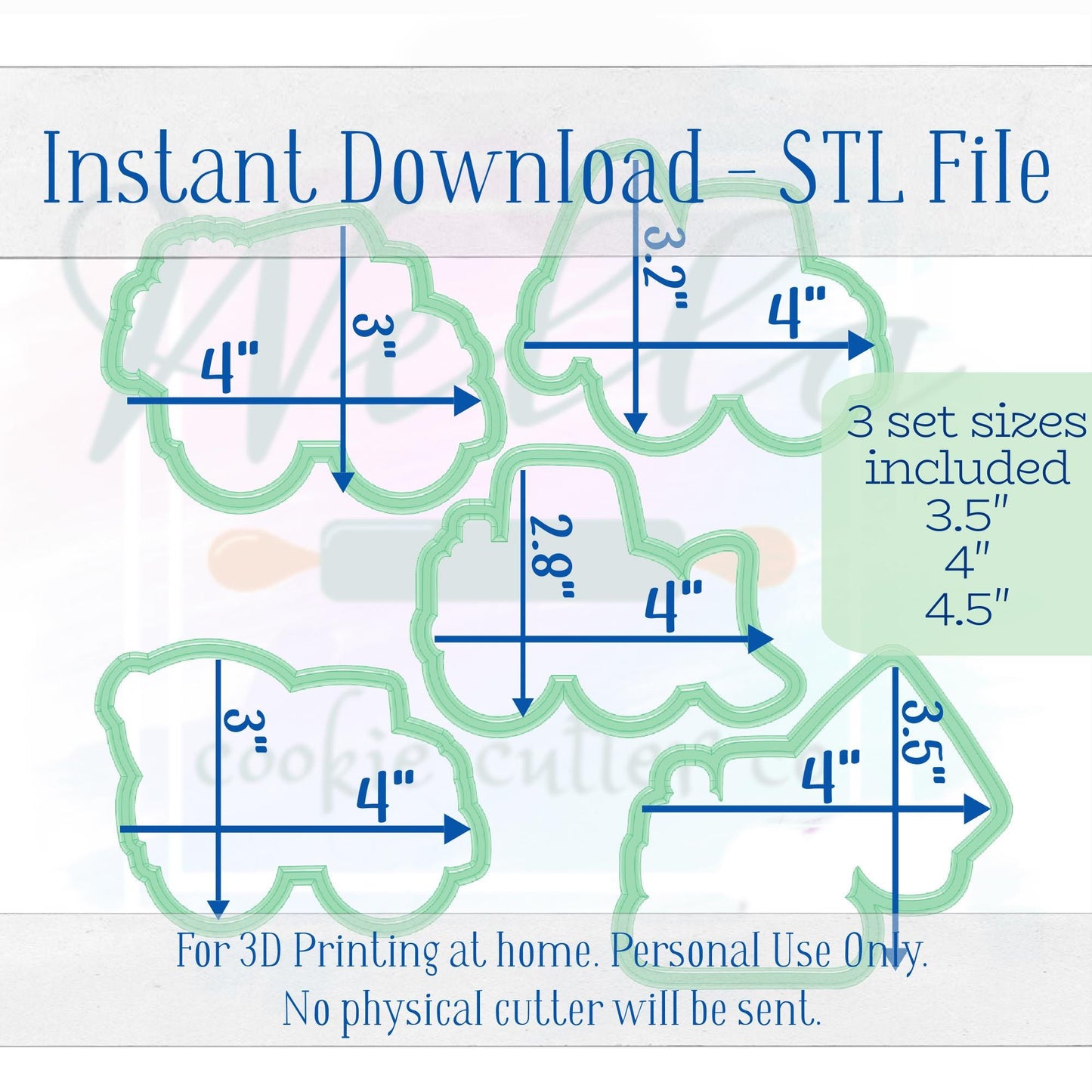 Digital STL File - Construction Truck Set Cookie Cutters - 5pc Set - 3 Set Sizes Included: 3.5" 4" and 4.5"