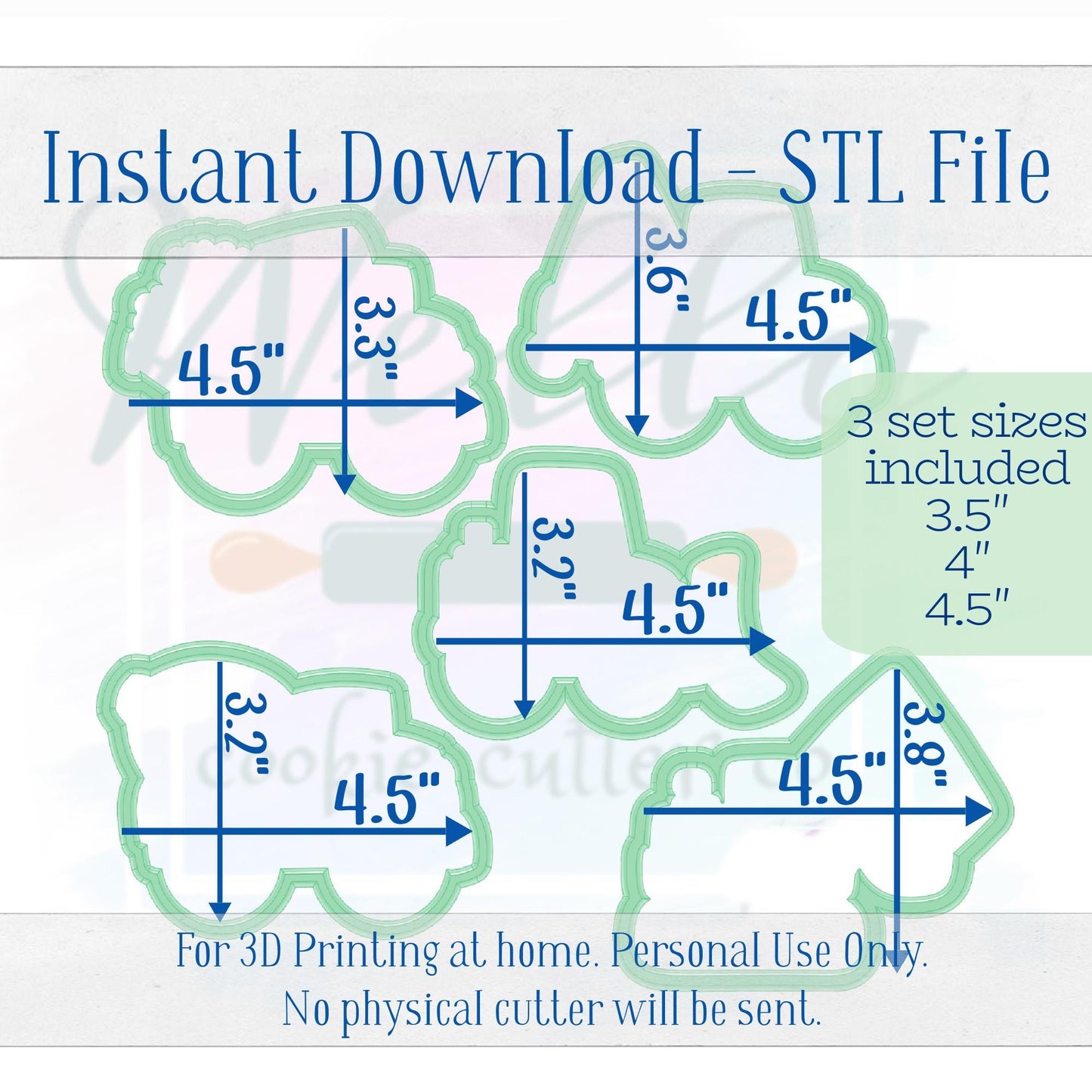 Digital STL File - Construction Truck Set Cookie Cutters - 5pc Set - 3 Set Sizes Included: 3.5" 4" and 4.5"