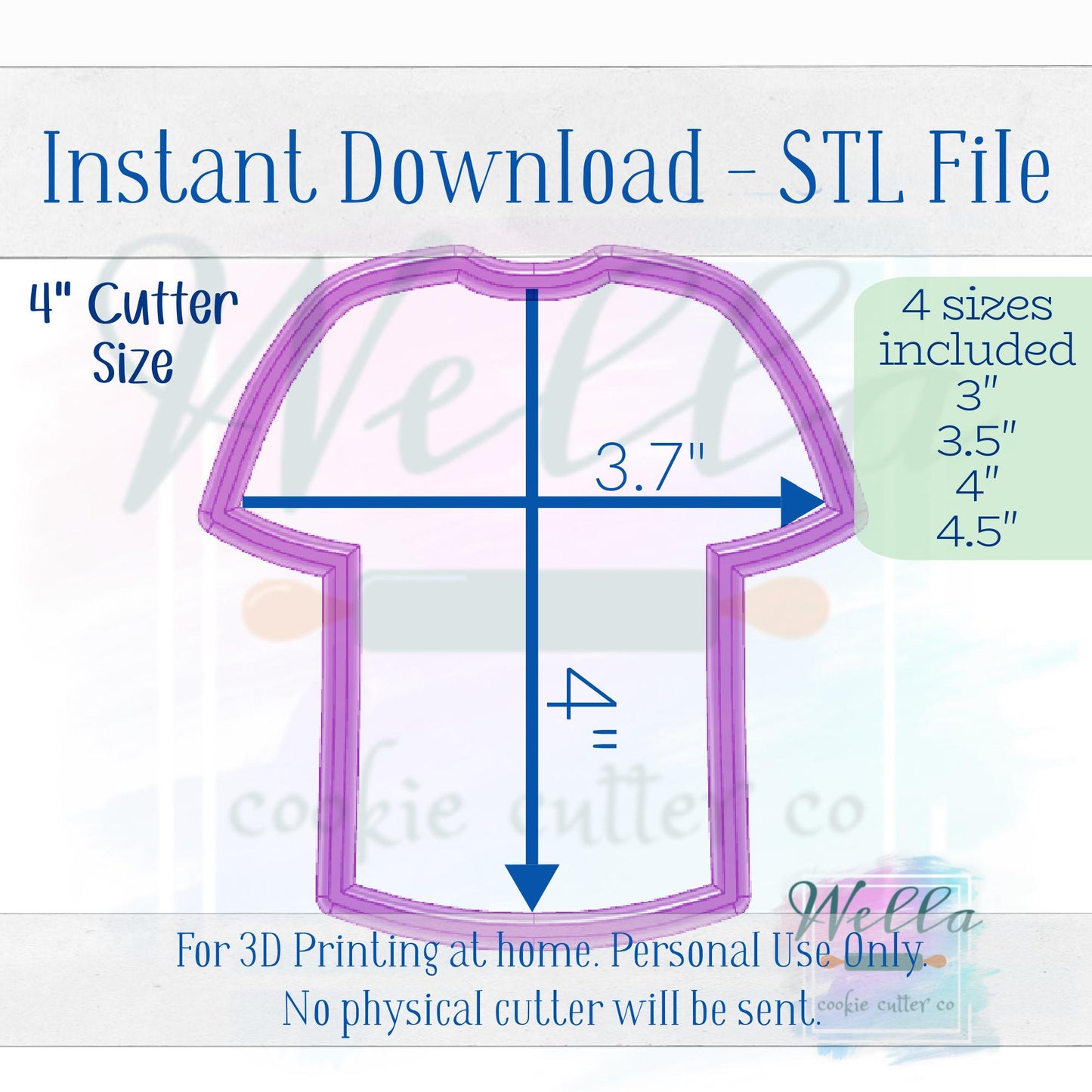 Digital STL File - Football Jersey Cookie Cutter - 3 Sizes Included 3" 3.5" 4" & 4.5"