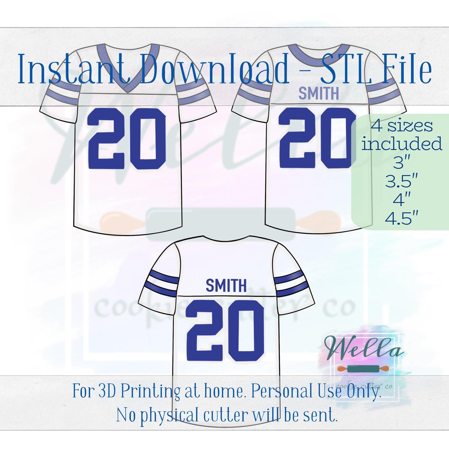 Digital STL File - Football Jersey Cookie Cutter - 3 Sizes Included 3" 3.5" 4" & 4.5"
