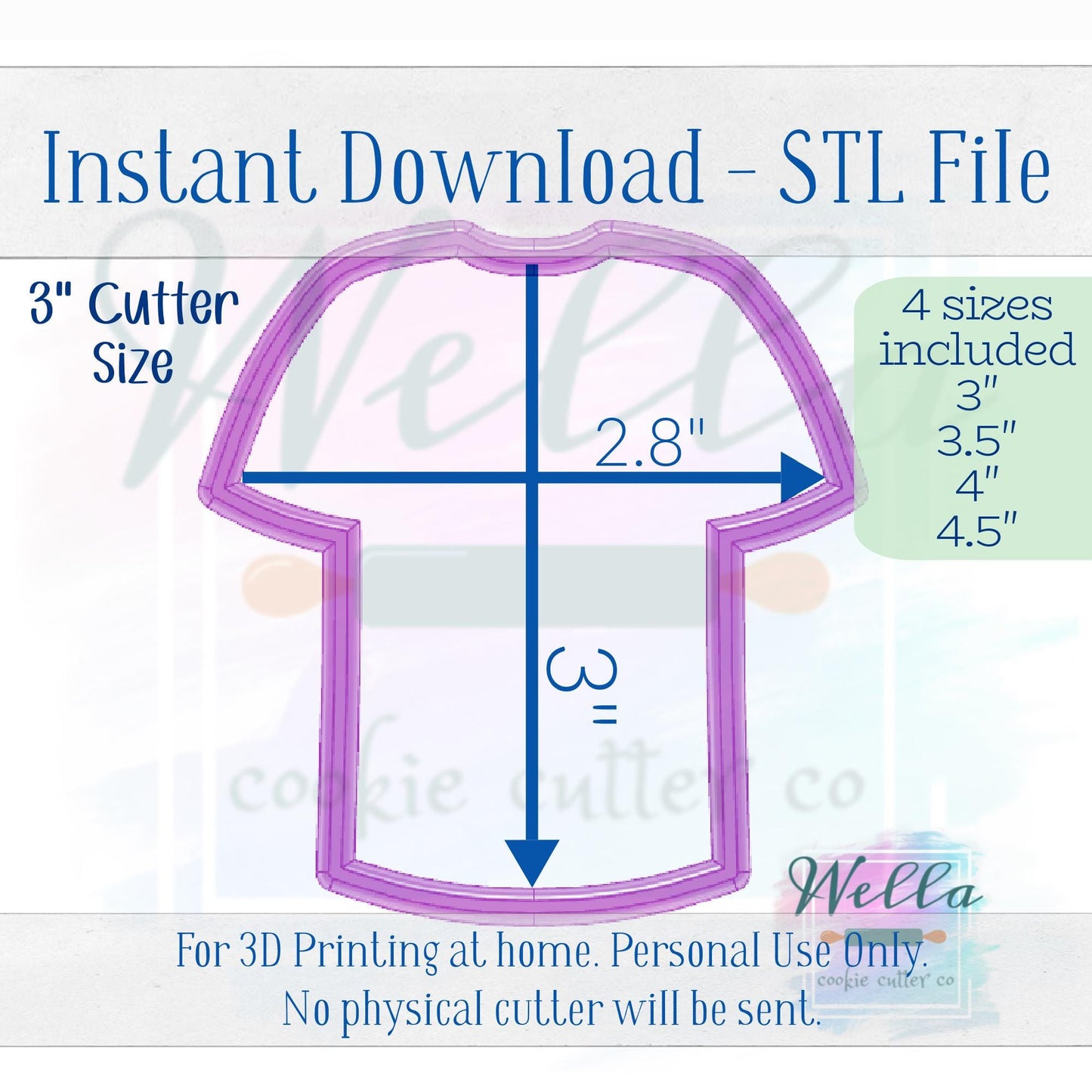 Digital STL File - Football Jersey Cookie Cutter - 3 Sizes Included 3" 3.5" 4" & 4.5"